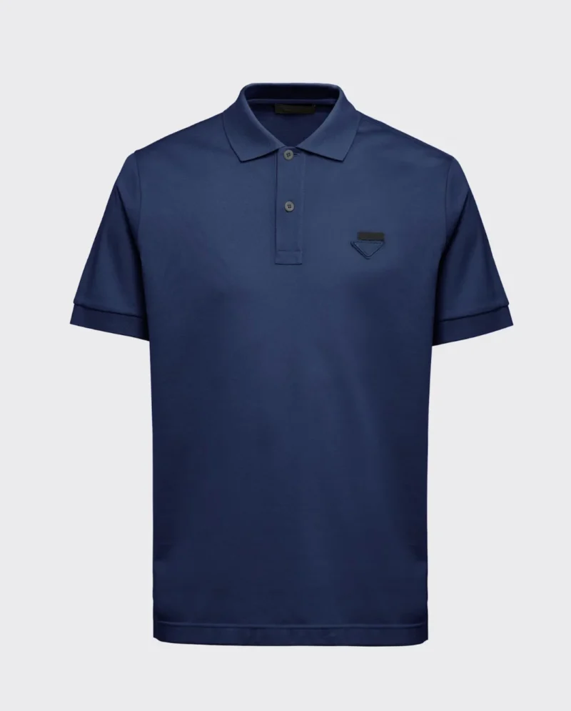 Prada Triangle Logo Piqué Polo Shirt – Navy Blue