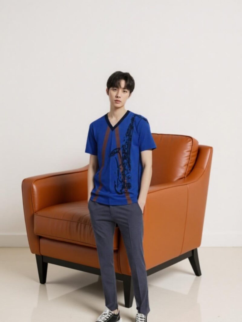 Prada Vintage Graphic V-neck T-shirt – Retro Designer Streetwear Tee - Image 3