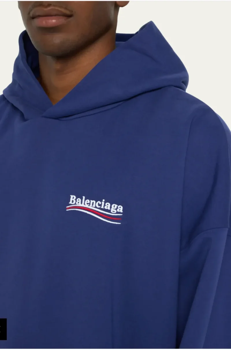 Balenciaga Political Campaign Hoodie Navy | Embroidered Logo - Image 2