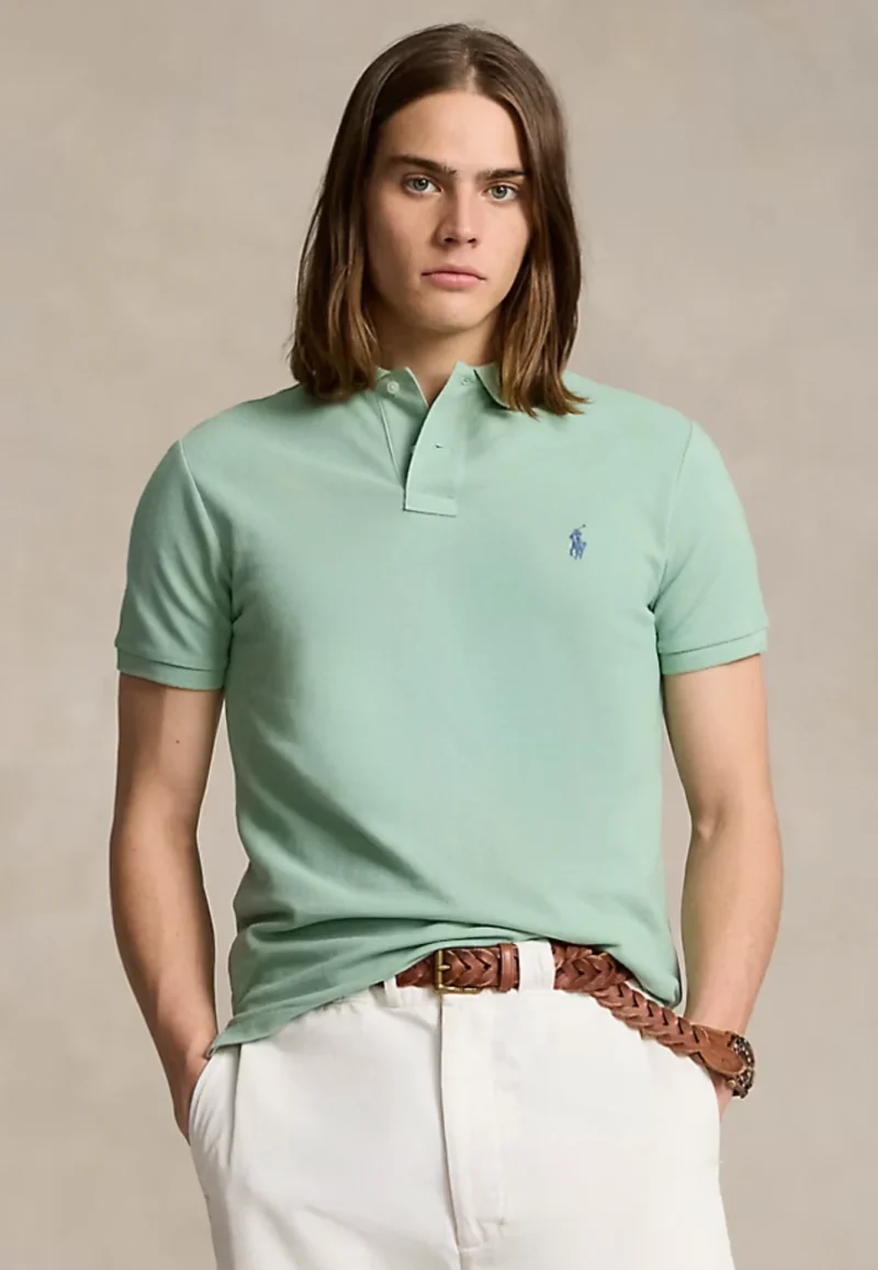 Polo Ralph Lauren Slim Fit Mesh Polo Shirt - Faded Mint - Image 4