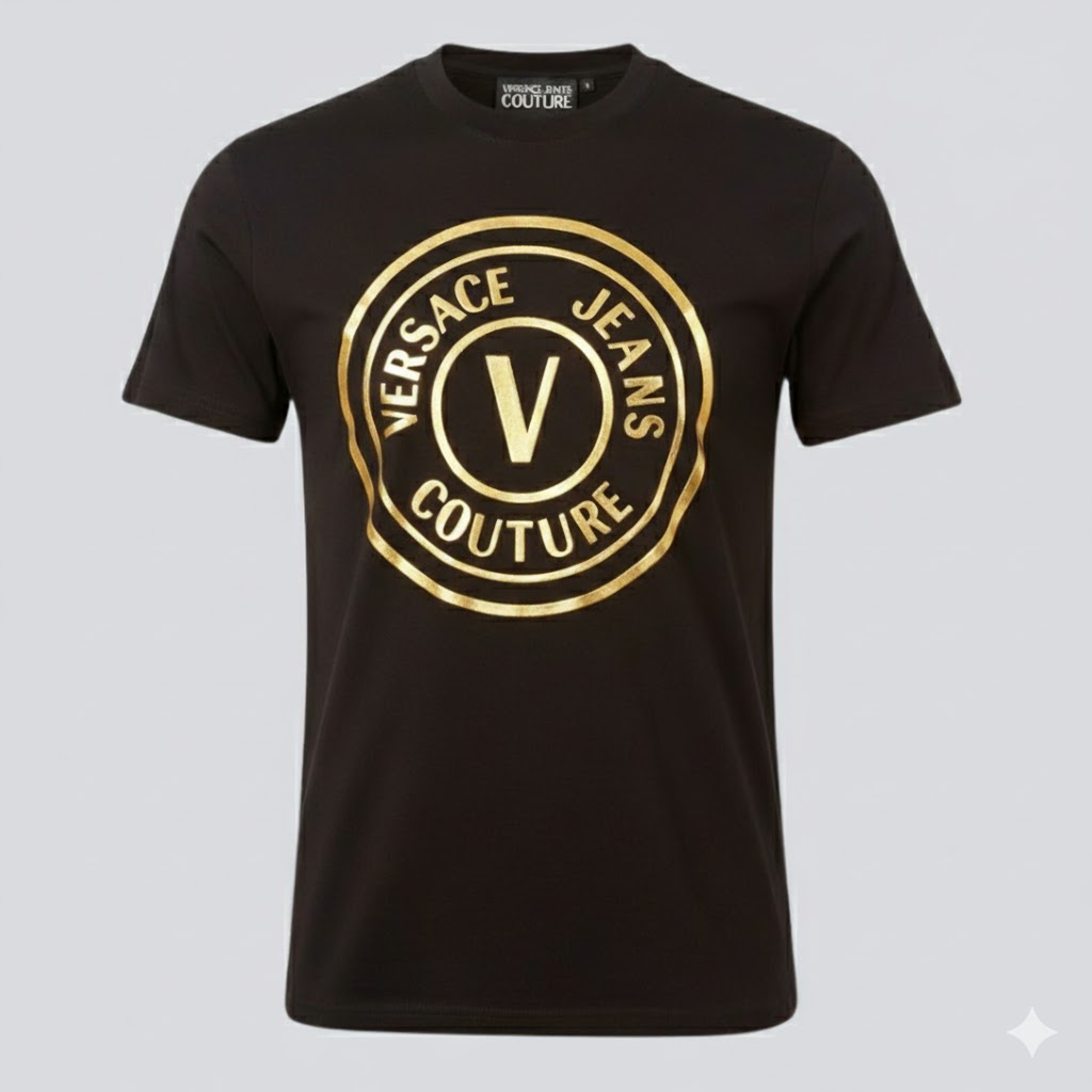 Versace Jeans Couture Metallic Graphic Logo Printed Crewneck T-Shirt